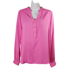 Forever 21 neon Pink with Gold Buttons office diva Boardroom.chic blouse